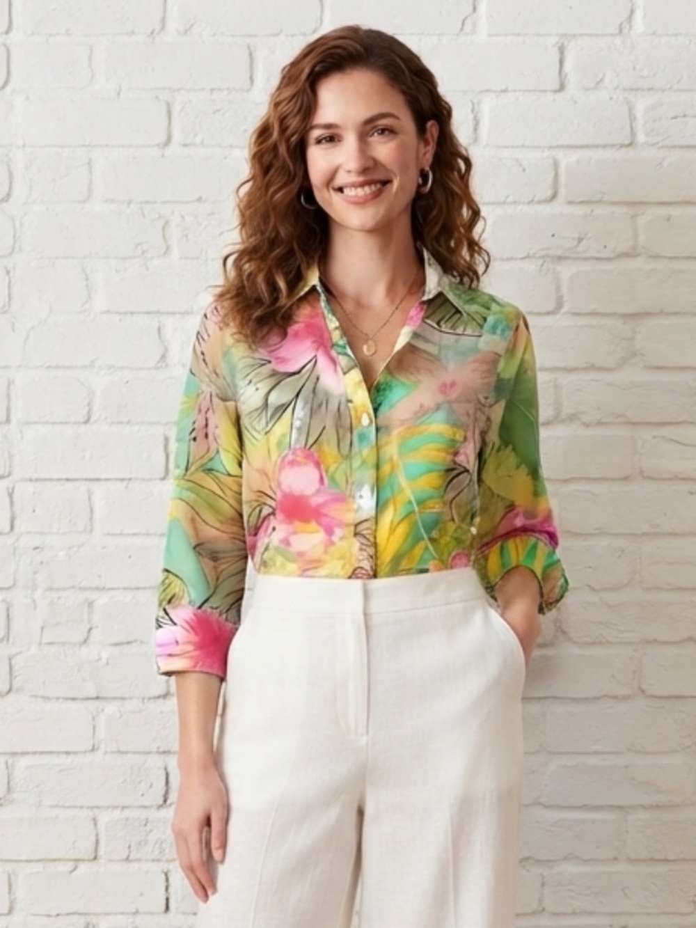 Eclectic Abstract Cotton Floral Colourful Tropical Top SZ S